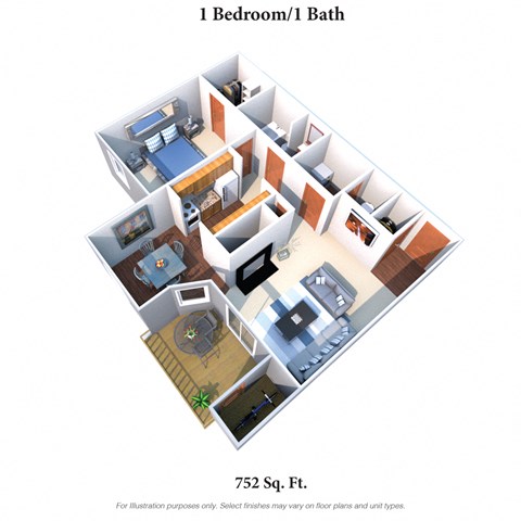 1 bed 1 bath floor plan K at Deercross Apartments, Cincinnati, OH
